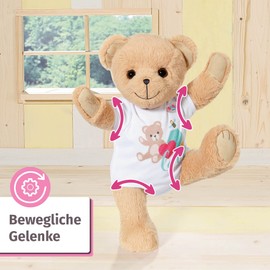 BABY born 835388 Zapf Creation Teddy Bear Cuddly Toy with White Romper and Movable Arms and Legs, White