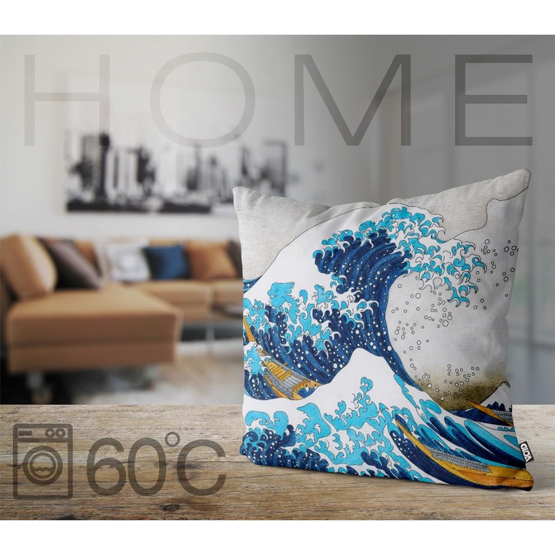 VOID Hokusai Wave Kangawa Japan Cushion Cover Polyester Waterproof Outdoor