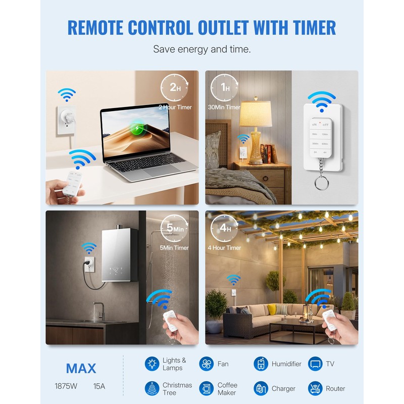 Remote Control Outlet with Timer, WILAWELS Indoor Outlet Timer with