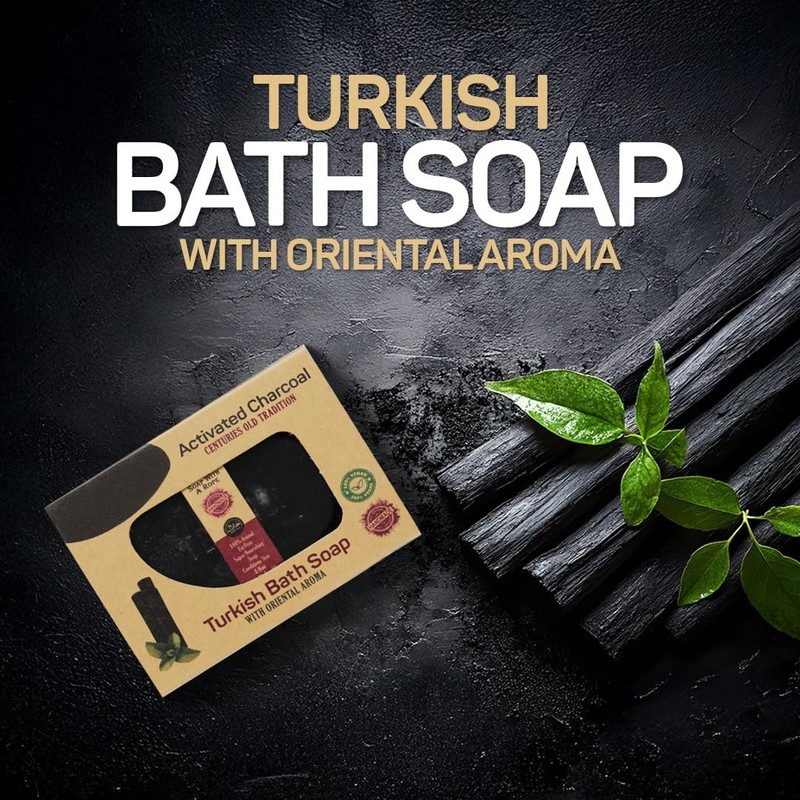 Activated Charcoal Turkish Bath Soap, Handmade Natural Bar for Face