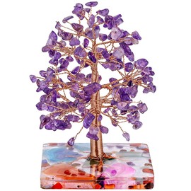 Nupuyai Amethyst Healing Crystal Money Tree for Home Office Decor, Chip Stones Tree Good Luck Fengshui Ornaments Colourful Resin Base with Gift Box