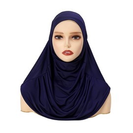Hophor Elastic Muslim Crinkle Hijab Stretchy Instant Scarf Full Head Modal Scarf Muslim Clothes Islamic Abaya(Navy)