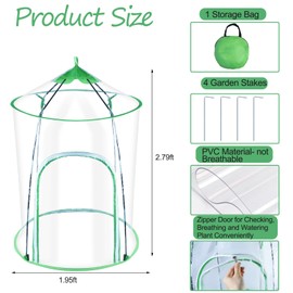Mini Greenhouse Cover for Round Raised Garden Bed, Waterproof PVC Small Planter Box Cover with Door Winter Green House Plastic Covering Outdoors Plant Cloche for Animal Freeze Protection,1.9 ×2.8ft