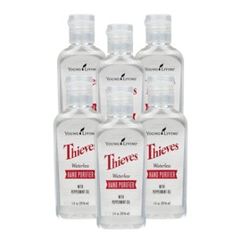 Young Living Thieves Waterless Hand Purifier with Peppermint Oil - Effective cleanser for the Whole Family - Promotes Good Hygiene with Soft Hands - 1oz x 6 Pack