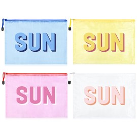 4PCS SUN Makeup Bag Clear Zippered Sunscreen Bag Cosmetic Pouch Waterproof Travel Toiletry Organizer for Women Varsity Letter Patch Beach Pool Essentials