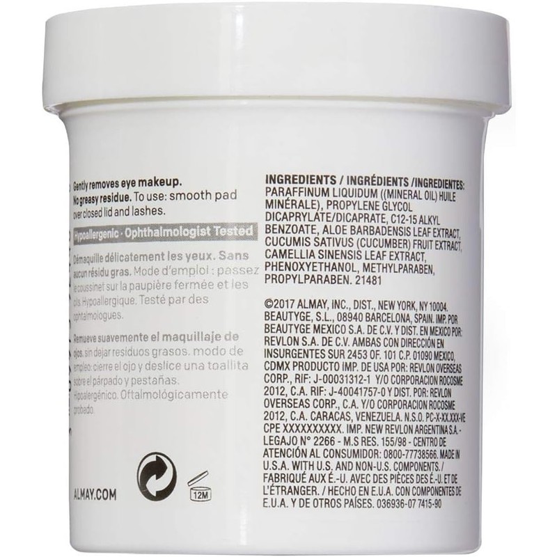 Almay Longwear & Waterproof Eye Makeup Remover Pads, 80 Counts