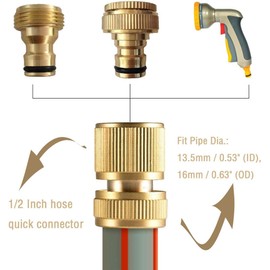 Garden Hose Brass No-Leak Connector Fitting, Female & Male Quick.connectors fit 1/2 inch and 3/4 inch or Faucet respectively, Hose end Quick Connector fits with 1/2" inch