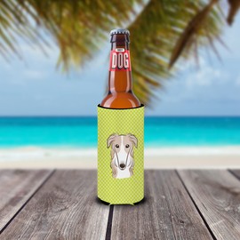 Caroline's Treasures BB1290MUK Checkerboard Lime Green Borzoi Michelob Ultra Koozies for Slim cans, Slim Can, Multicolor