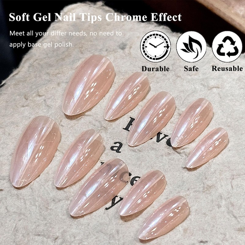French Tip False Nails - Press on Nails Medium Stiletto