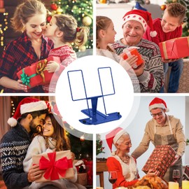 MSDADA Metal Book Stand for Desk, Adjustable Reading Rest Book Holder, Portable Cookbook Documents Holder, Sturdy Typing Stand for Recipes Textbooks Tablet Music Books with Page Clips (Blue)