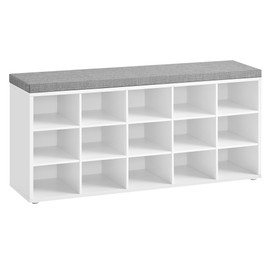 VASAGLE CUSTOS Collection - Shoe Bench, Storage Bench with Padded Seat, Entryway Bench with 15 Compartments, for Bedroom, 11.8 x 41.3 x 18.9 Inches, Cloud White and Dove Gray ULHS15WT