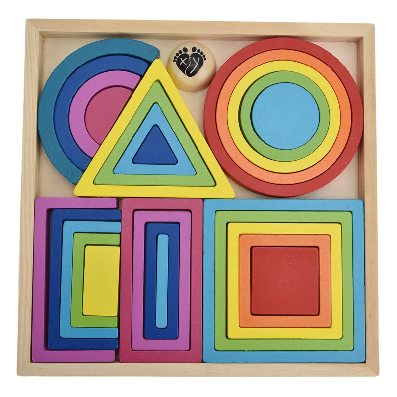 Baby Blocks Stacking Puzzle Set Colorful Wooden Building Blocks Educational