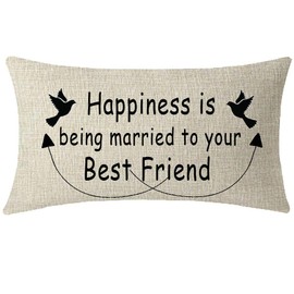 Mesllings Nice Wedding Gift Funny Quote Words Happiness is Being Married to Your Best Friend Birds Waist Lumbar Cotton Linen Throw Pillow case Cushion Cover Sofa Home Decorative Oblong 12x20 Inches