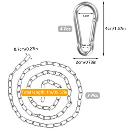 Pack of 2 Stainless Steel Chain with Carabiner 1 m Extension Chain for Hanging Chair, Metal Chains, Round Steel Chain for Swings, Hanging Chair, Bird Cage, Shade, Sail, Fence, Pet, Dog Chain