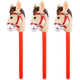3 Pcs Inflatable Stick Horse, EVERMARKET 37 Inches Inflatable Horse Stick Balloons Pony Stick for Christmas Horse Themed Birthday Party Decoration Party Favour Props Inflatable Horse Costume Sticks