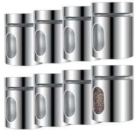 Xelsluthe 8 Pcs Stainless Steel Containers with Lids and Window Glass, 20 Oz Food Storage Jars Airtight Kitchen Canisters Set with Clear Window for Coffee Sugar Tea Candy Flour Spices Kitchen Pantry