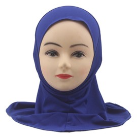 Modest Beauty Girls Hijab Muslim Kids Scarf Headwear Solid Color for 2-6 Years Ready to Wear, Blue, for age 2-6
