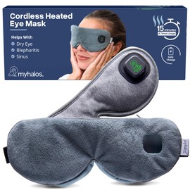 MyHalos Cordless Heated Eye Mask for Dry Eyes - Rechargeable Eye Heat Mask - Eye Warm Compress with Washable Cover - Sinus Heating Pad for Eyes, Styes & Blepharitis - MGD heated eye masks for dry eyes