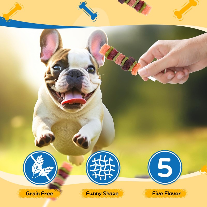 gazeupon Dog Treats, Multi-Flavored Kabobs Treats, High Protein Dog Chews,