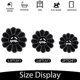 PRELETOCH Trippy Flower Rug Cute Ghost Face Bathroom Rug Horror Goth Non-Slip Shower Floor Mats Soft Plush Bedroom Aesthetic Decor Carpet Washable Door Mat for Kitchen Entryway (Black,3.3 x 3.3FT)