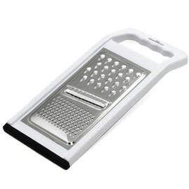 Rocky Mountain Goods Classic Flat Handheld Cheese Grater - Stainless Steel Grater with Coarse, Fine and Slicer Cheese Cutting - 5”x11” - Non slip Plastic Handle - Dishwasher Safe