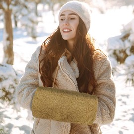 Faux Fur Hand Muffs, Muff Fur Fluffy Hand Warmers Fur Plush Muff for Warming Hand Soft Hand Muff for Women Men Warming Hand in Winter (Khaki), khaki