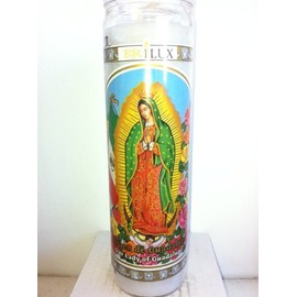 Our Lady of Guadalupe (Virgen De Guadalupe) 7 Day Unscented White Candle in Glass
