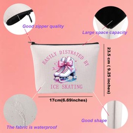 KUIYAI Ice Skater Makeup Bag Figure Skating Lovers Gift Ice Dance Gift Skate Coach Gift Ice Skate Coquette Bow Gift Easily Distracted By Ice Skating Toiletry Bag (EasilyIceSkateMup)