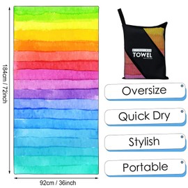 Zomer Beach Towel Large 90 x 180 cm Quick-Drying Microfibre Printed with Rainbow Motif