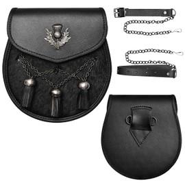 HIGHLAND REDSTONE Scottish Kilt Semi Dress Real leather Sporran, Brown Thistle, Standard