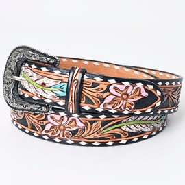 American Darling Beautifully Hand Tooled Black Genuine American Leather Belt Men and Women Western Belt with Removable Buckle