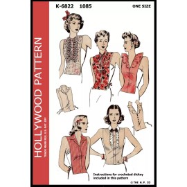 Hollywood Pattern #1085 5 Women's DICKEY'S Fabric Sewing & Crochet Vintage 40's