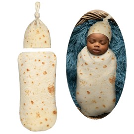 Muishi Funny Food Burrito Newborn Swaddle Blankets Hat Sets Soft Baby Receiving Blanket Swaddle Sack for Baby Shower Infant Boy Girl Gift