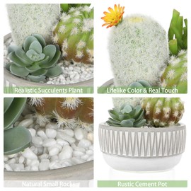 Artificial Cactus Plants Indoor, 5.5" Assorted Small Faux Succulent in Pots Fake Potted Desk Plant with Concrete Bowl Mini Succulents Artificial Cactus Decor for Home Office Bathroom Table Shelf