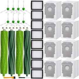 CauYien 26 Pack Replacement Parts accessories for iRobot Roomba i3 i3+ i4 i6 i6+ i7 i7+ E5 E6 E7 j7 I & E j Series Vacuum Cleaner,2 Set Rubber Brushes,8 Vacuum Filters,8 Side Brushes,8 Vacuum Bags