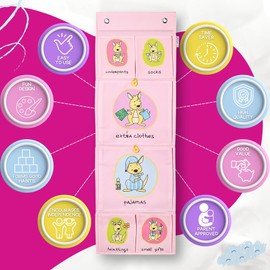 Room Hanging Storage Organizer, Fun & Colorful Storage & Organization for Clothes, Toys, & More. Wall & Door Attachable, Water-Resistant. Ideal for Kids' Room, Locker Kindergarten or Playroom (Pink)