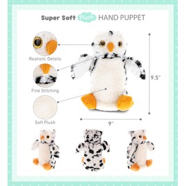 DolliBu White Owl Plush Hand Puppet for Kids - Soft Plush Stuffed Animal Hand Puppet Toy, Puppet Show Games Puppet Theaters for Kids, Adult Cute Puppets Educational Toy to Teach Children & Toddlers