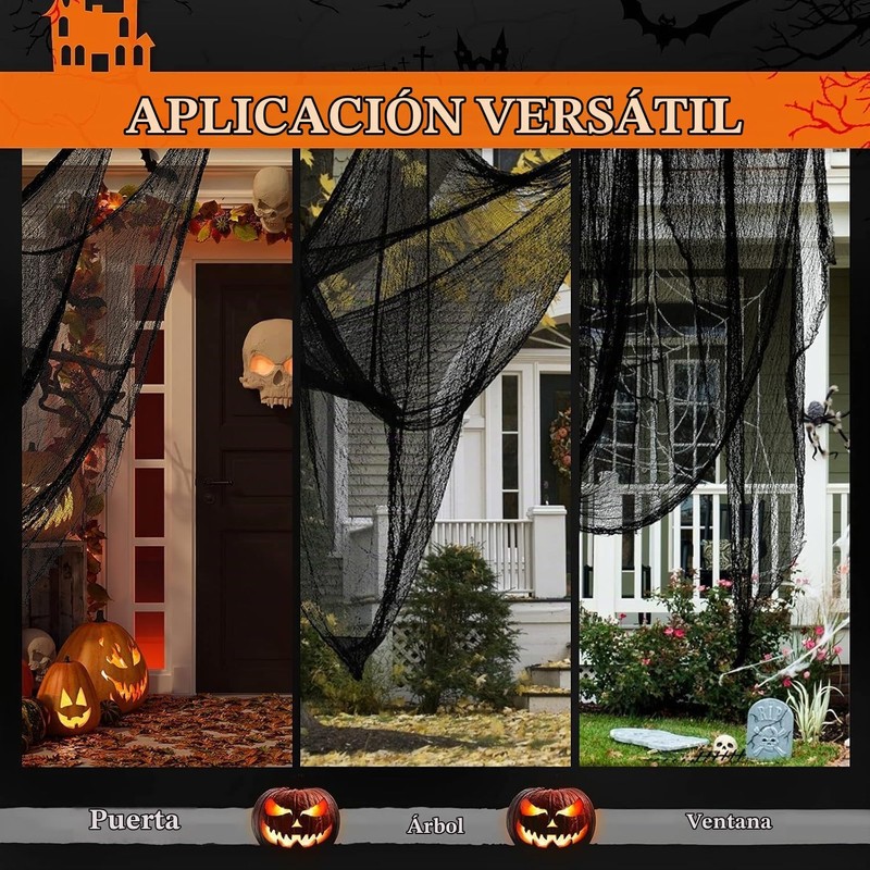 Telaraña de Halloween Tela Espeluznante Negra, 3PCS Decoración de Halloween