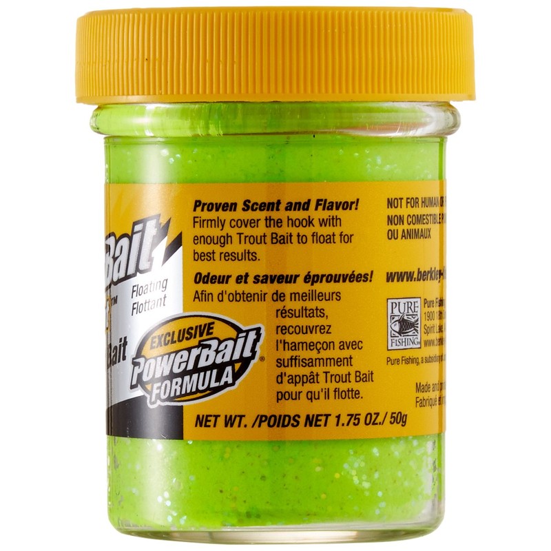 Berkley PowerBait Glitter Trout Bait, Chartreuse, Fishing Dough Bait, Scent