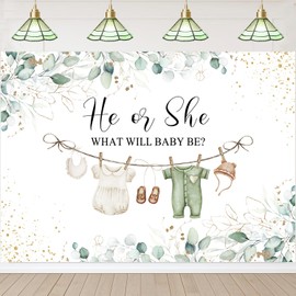InMemory Greenery Gender Reveal Backdrop He or She What Will Baby Be Boy or Girl Clothes Neutral Party Decorations Banner Green Eucalyptus Leaves Tablecloth Photo Background 7x5ft