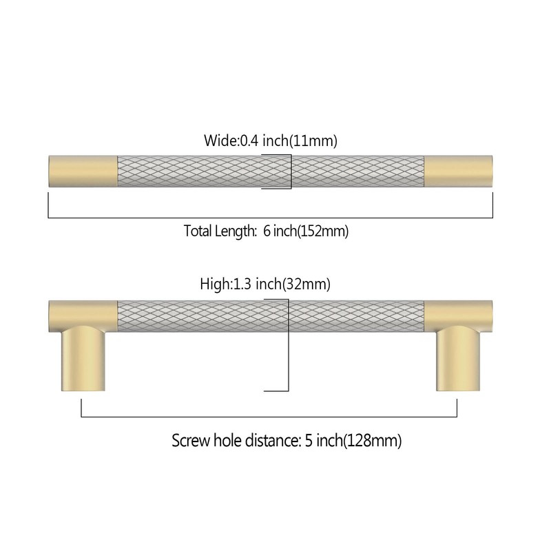 Asidrama 10 Pack 5 Inch(128mm) Knurled Brushed Nickel and Gold