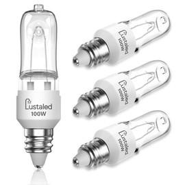 Lustaled JDE11 120V 100W Halogen Bulbs,2700K Warm White Dimmable JD E11 Halogen Light Bulbs，T4 E11 Mini Candelabra Bulb for Chandeliers,Ceiling Fan,Table Lamps, Cabinet Lighting-4 Pack