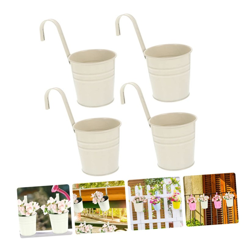 CAXUSD 4pcs Iron Hanging Flower Buckets with Detachable Hooks Balcony