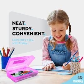 Enday Plastic Pencil Box with Snap Closure Lids Purple, Small Utility Storage Crayon School and Office Supplies Case Organizer, Also Available in Glitter Pink, Green, Blue, Red and Grey, 1 Pc