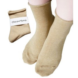 Chica Hurra Women's Socks, Made in Japan, 9.1 - 9.8 inches (23 - 25 cm), Same Color, Set of 2, Low Crew Length, Roll Socks, beige