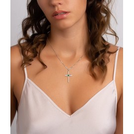 YL Infinity Cross Necklace Sterling Silver Crucifix Pendant Created Emerald Criss Jewelry for Women