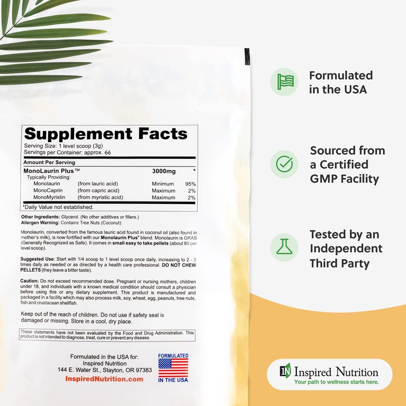 Inspired Nutrition UltraLaurin ® Monolaurin Supplement for Immune Support and