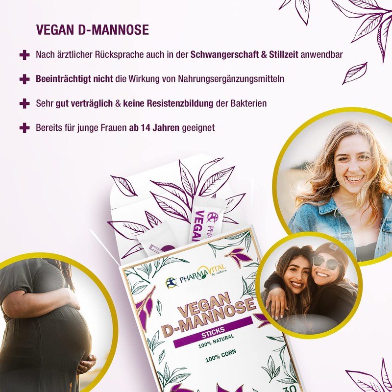 Pharmavital Vegan D-Mannose Powder Sticks, Pack of 30, Purest Corn