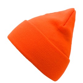 SoCute Gorro unisex de punto suave y cálido unisex con puños de acrílico para hombres y mujeres, Anaranjado encendido, Talla única