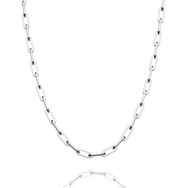 925 Sterling Silver 3mm Paperclip Link Chain Necklace for Women Men Silver Link Chain Necklace for Women 24 Inches